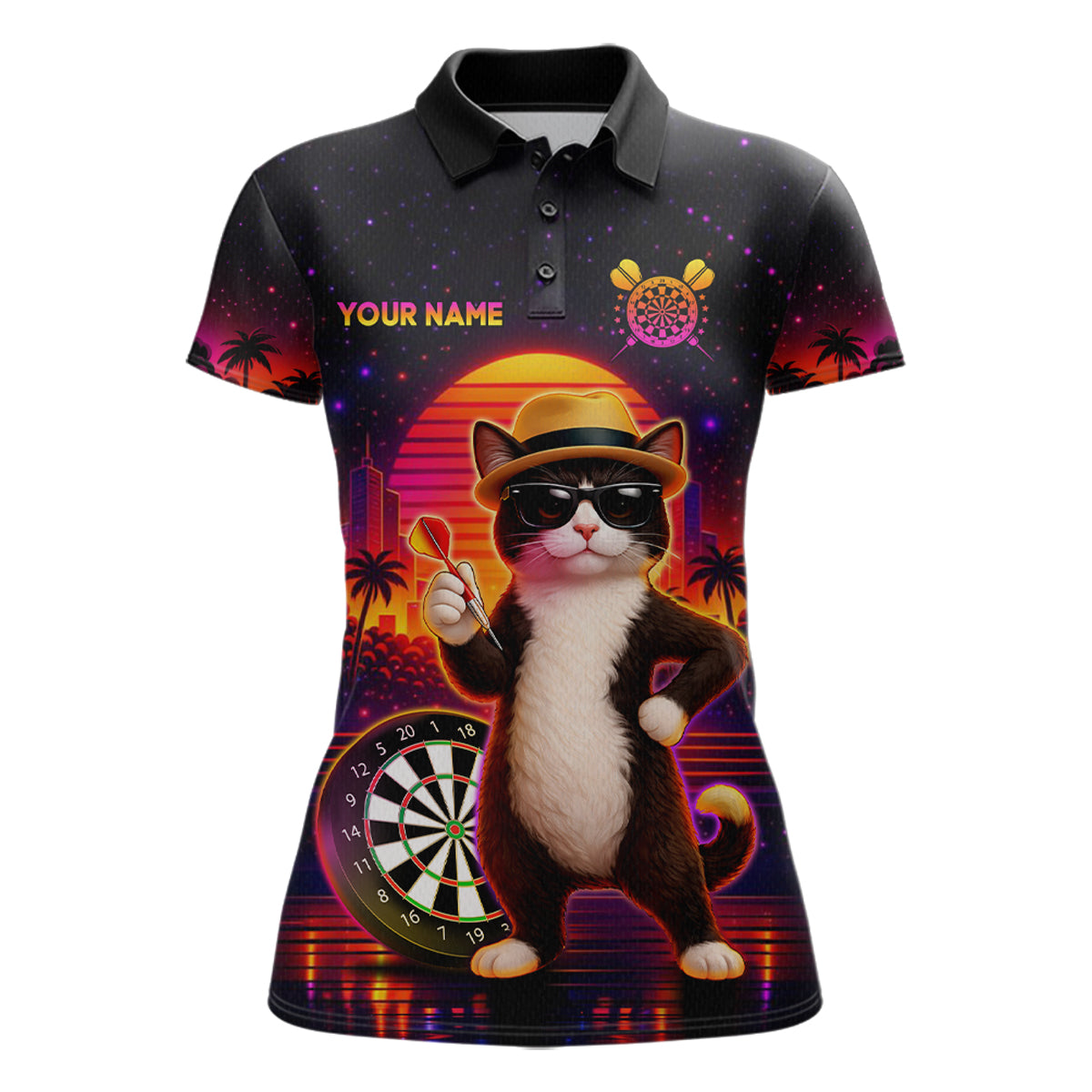 Custom Funny Cat Dart Shirts For Women Retro Dart Board Shirts Polo & 1/4 Zip Dart Jersey Team NNT123