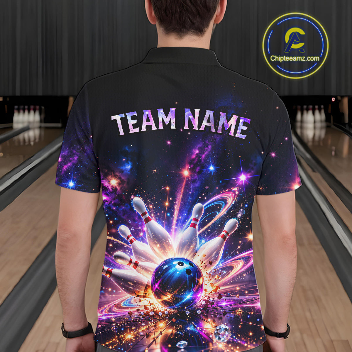 Galaxy Bowling Jersey for Men Bowling League Polo & 1/4 Zip Custom Bowling Team Shirts HNT228