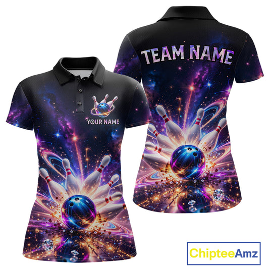 Galaxy Bowling Jersey for Women Bowling League Polo & 1/4 Zip Custom Bowling Team Shirts HNT228