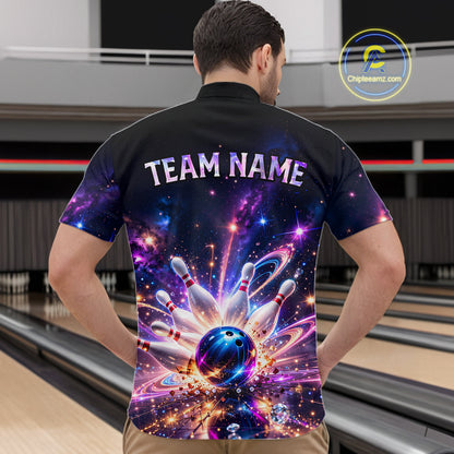 Galaxy Bowling Jersey for Men Bowling League Polo & 1/4 Zip Custom Bowling Team Shirts HNT228