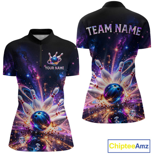 Galaxy Bowling Jersey for Women Bowling League Polo & 1/4 Zip Custom Bowling Team Shirts HNT228