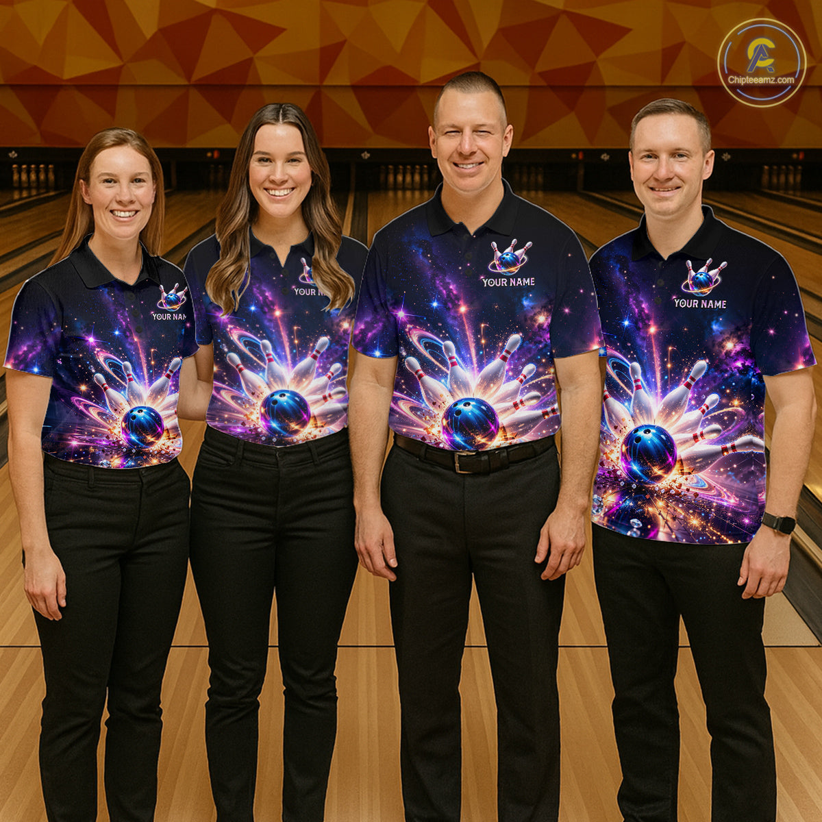 Galaxy Bowling Jersey for Women Bowling League Polo & 1/4 Zip Custom Bowling Team Shirts HNT228