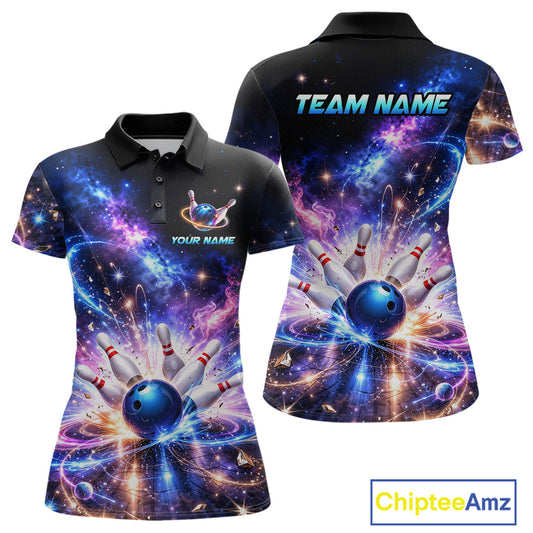 Custom Galaxy Bowling Jersey for Women Bowling Uniform Polo & 1/4 Zip Bowling Team Shirts HNT227