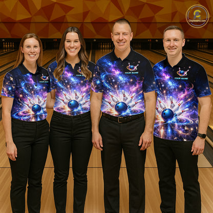 Custom Galaxy Bowling Jersey for Men Bowling Uniform Polo & 1/4 Zip Bowling Team Shirts HNT227