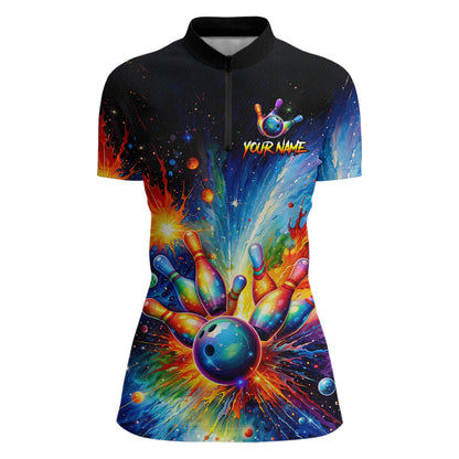 Custom Colorful Bowling Jersey for Women Bowling Uniform Polo & 1/4 Zip Bowling Team Shirts HNT226