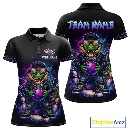 Custom Funny Neon Alligator Bowling Jersey for Women Bowling League Bowling Team Shirts HN294