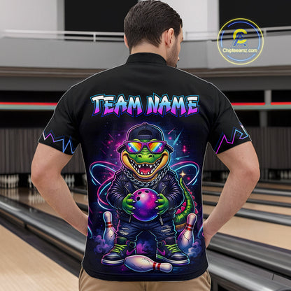 Custom Funny Neon Alligator Bowling Jersey for Men Bowling League Bowling Team Shirts HN294