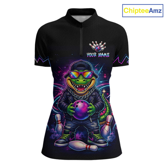 Custom Funny Neon Alligator Bowling Jersey for Women Bowling League Bowling Team Shirts HN294
