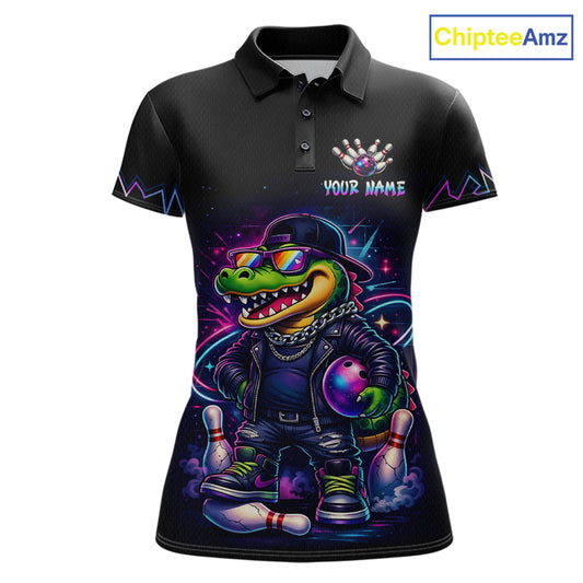 Funny Neon Alligator Custom Bowling Jersey for Women Bowling League Bowling Team Shirts HN295