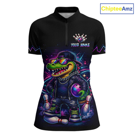 Funny Neon Alligator Custom Bowling Jersey for Women Bowling League Bowling Team Shirts HN295