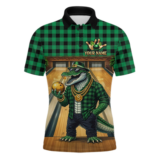 Custom Green Alligator Bowling Jersey for Men Bowling Uniform Polo & 1/4 Zip Bowling Team Shirts HNT230