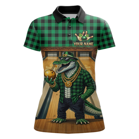 Custom Green Alligator Bowling Jersey for Women Bowling Uniform Polo & 1/4 Zip Bowling Team Shirts HNT230