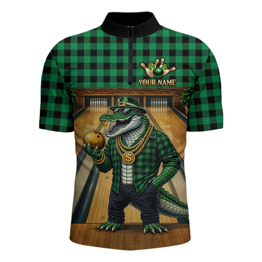 Custom Green Alligator Bowling Jersey for Men Bowling Uniform Polo & 1/4 Zip Bowling Team Shirts HNT230