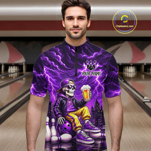 Load image into Gallery viewer, Custom Funny Beer Skull Purple Bowling Shirt for Men Bowling Team Jersey Bowling League HNT296