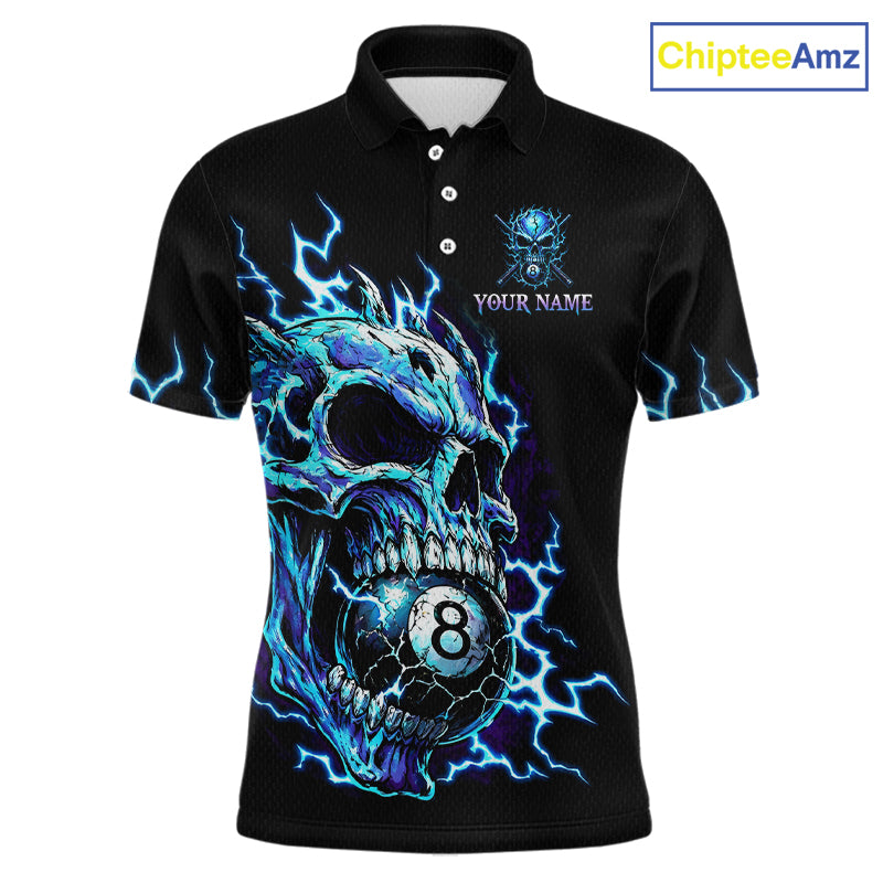 Custom Blue Flame Skull 8 Ball Cracked Billiard Shirt for Men Billiard Team Jersey Billiard League NNT184