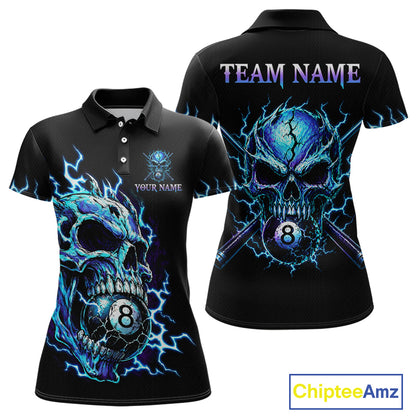 Custom Blue Flame Skull 8 Ball Cracked Billiard Shirt for Women Billiard Team Jersey Billiard League NNT184
