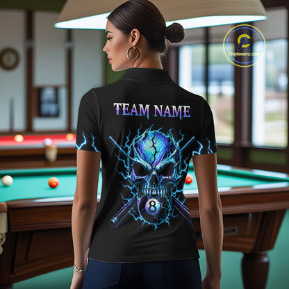 Custom Blue Flame Skull 8 Ball Cracked Billiard Shirt for Women Billiard Team Jersey Billiard League NNT184