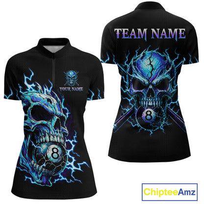 Custom Blue Flame Skull 8 Ball Cracked Billiard Shirt for Women Billiard Team Jersey Billiard League NNT184