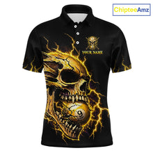 Load image into Gallery viewer, Custom Yellow Flame Skull 9 Ball Cracked Billiard Shirt for Men Billiard Team Jersey NNT195
