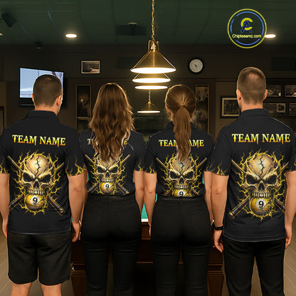 Custom Yellow Flame Skull 9 Ball Cracked Billiard Shirt for Women Billiard Team Jersey NNT195