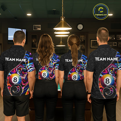 Custom Blue Neon Wave 8 Ball Billiard Shirts for Men Billiard Team Jerseys Billiard League NNT271