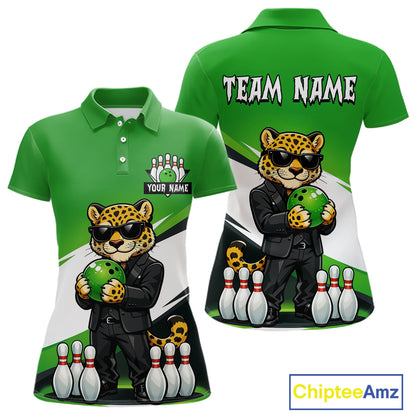 Custom Funny Leopard Bowling Jersey for Women Bowling Team Shirts Bowling League Polo & 1/4 Zip HNT497