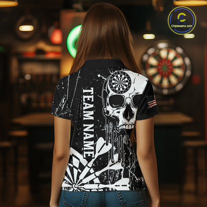 Custom White Skull Darts Board Dart Shirts for Women Darts Team Jerseys Polo & 1/4 Zip NNT133
