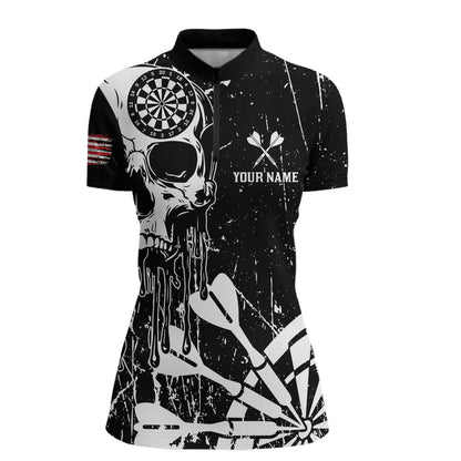 Custom White Skull Darts Board Dart Shirts for Women Darts Team Jerseys Polo & 1/4 Zip NNT133