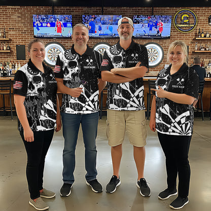 Custom White Skull Darts Board Dart Shirts for Women Darts Team Jerseys Polo & 1/4 Zip NNT133