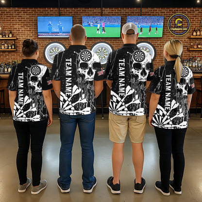 Custom White Skull Darts Board Dart Shirts for Men Darts Team Jerseys Polo & 1/4 Zip NNT133