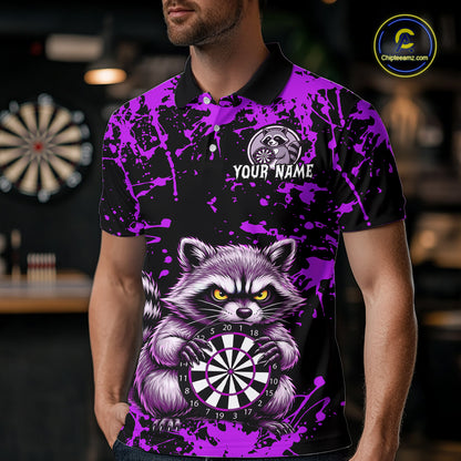 Custom Purple Raccoon Funny Dart Shirt Dart Team Jersey for Men Dartboard Polo & 1/4 Zip Shirts NNT170
