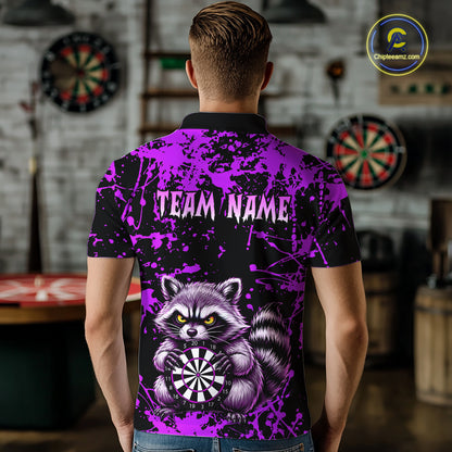 Custom Purple Raccoon Funny Dart Shirt Dart Team Jersey for Men Dartboard Polo & 1/4 Zip Shirts NNT170
