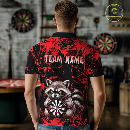 Custom Red Raccoon Funny Dart Shirt Dart Team Jersey for Men Dartboard Polo & 1/4 Zip Shirts NNT170