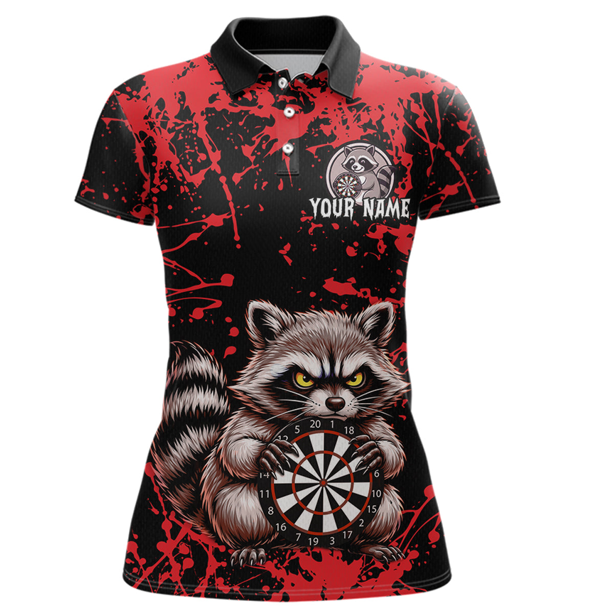 Custom Red Raccoon Funny Dart Shirt Dart Team Jersey for Women Dartboard Polo & 1/4 Zip Shirts NNT170