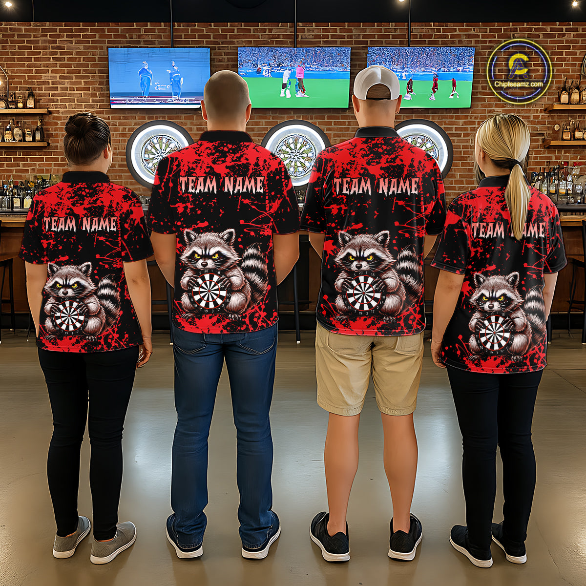 Custom Red Raccoon Funny Dart Shirt Dart Team Jersey for Women Dartboard Polo & 1/4 Zip Shirts NNT170