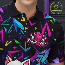 Load image into Gallery viewer, Colorful polo shirt with geometric pattern and bowling design, featuring 'Chipleemaz.com' logo.