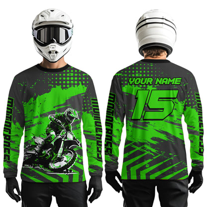 Personalized Green Motocross Shirts Off-Road Dirt Bike Shirt Kid Men Women UPF30+ DNT16