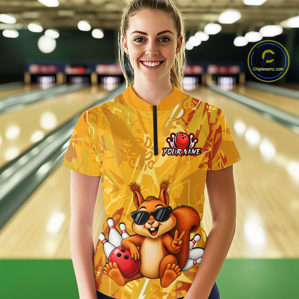 Funny Squirrel Custom Bowling Jersey for Women Bowling Team Shirts Bowling League HNT303
