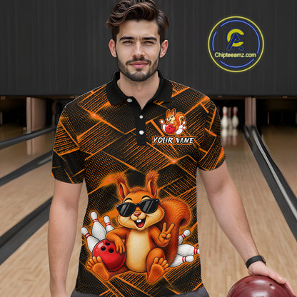Orange Squirrel Funny Custom Bowling Jersey for Men Bowling Team Shirts Bowling League HNT304