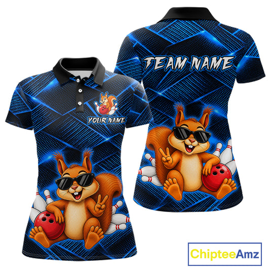 Blue Squirrel Funny Custom Bowling Jersey for Women Bowling Team Shirts Bowling League HNT304