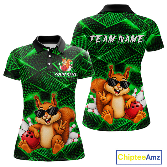 Green Squirrel Funny Custom Bowling Jersey for Women Bowling Team Shirts Bowling League HNT304