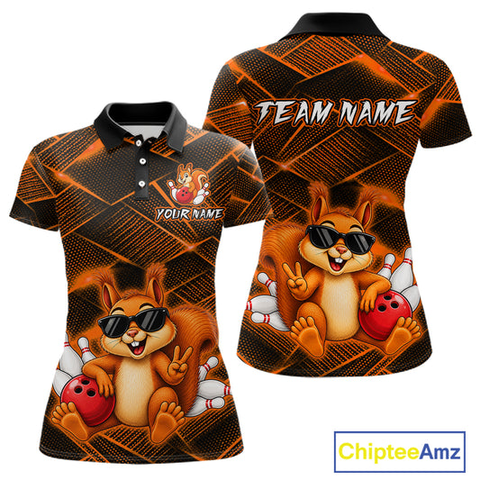 Orange Squirrel Funny Custom Bowling Jersey for Women Bowling Team Shirts Bowling League HNT304