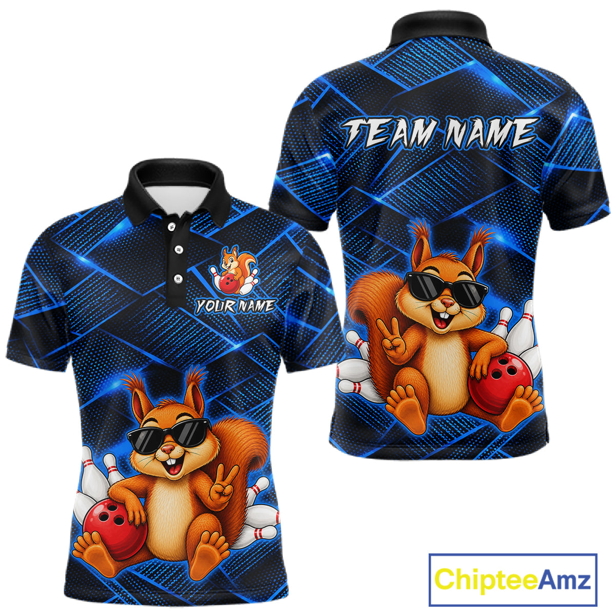 Blue Squirrel Funny Custom Bowling Jersey for Men Bowling Team Shirts Bowling League HNT304