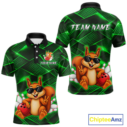 Green Squirrel Funny Custom Bowling Jersey for Men Bowling Team Shirts Bowling League HNT304