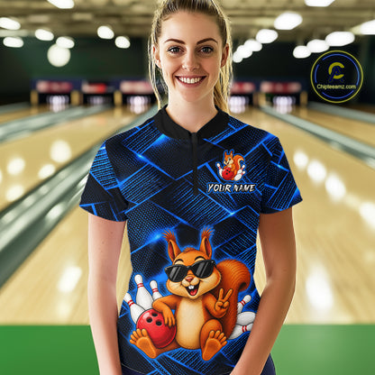 Blue Squirrel Funny Custom Bowling Jersey for Women Bowling Team Shirts Bowling League HNT304