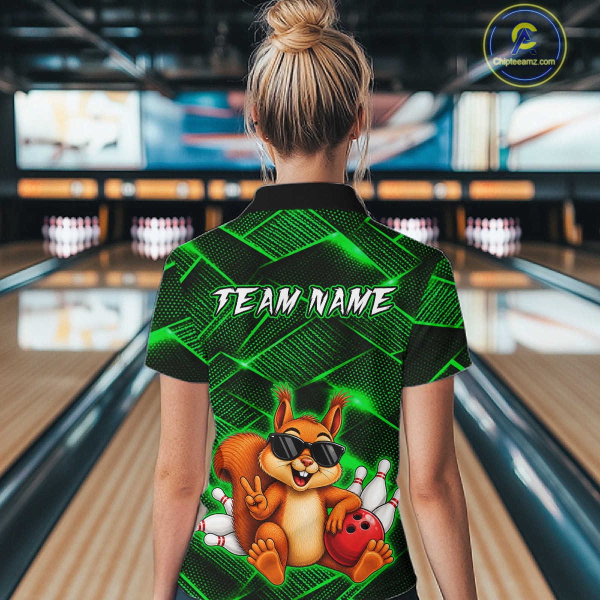 Green Squirrel Funny Custom Bowling Jersey for Women Bowling Team Shirts Bowling League HNT304