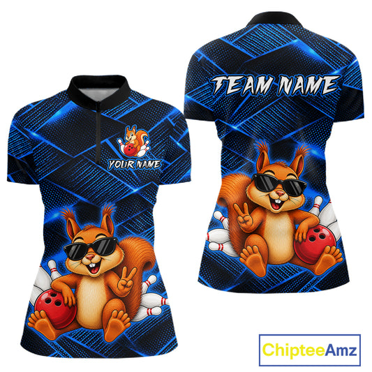 Blue Squirrel Funny Custom Bowling Jersey for Women Bowling Team Shirts Bowling League HNT304