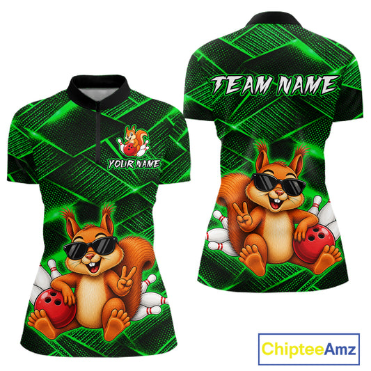 Green Squirrel Funny Custom Bowling Jersey for Women Bowling Team Shirts Bowling League HNT304