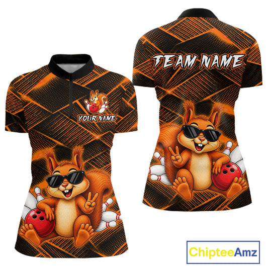 Orange Squirrel Funny Custom Bowling Jersey for Women Bowling Team Shirts Bowling League HNT304