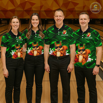 Green Squirrel Funny Custom Bowling Jersey for Men Bowling Team Shirts Bowling League HNT304